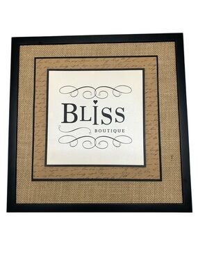 Handmade Bliss Boutique Square Framed Sign Black & Burlap Accent
